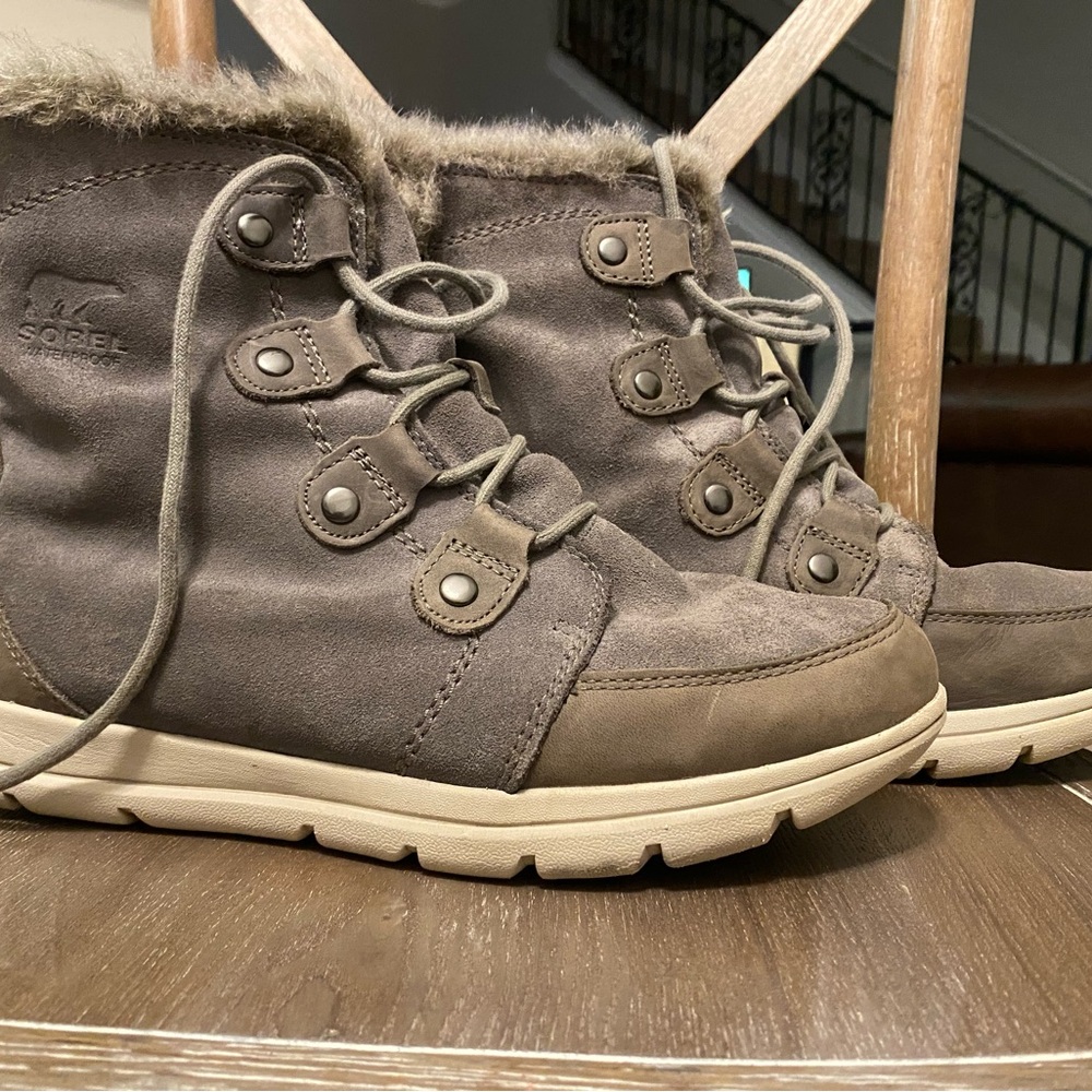 Sorel Explorer Joan Womens 10 Gray Suede Waterproof Snow Boots